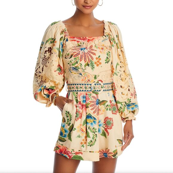 NWT FARM Rio Sand Delicate Garden Lace Romper in Size Small